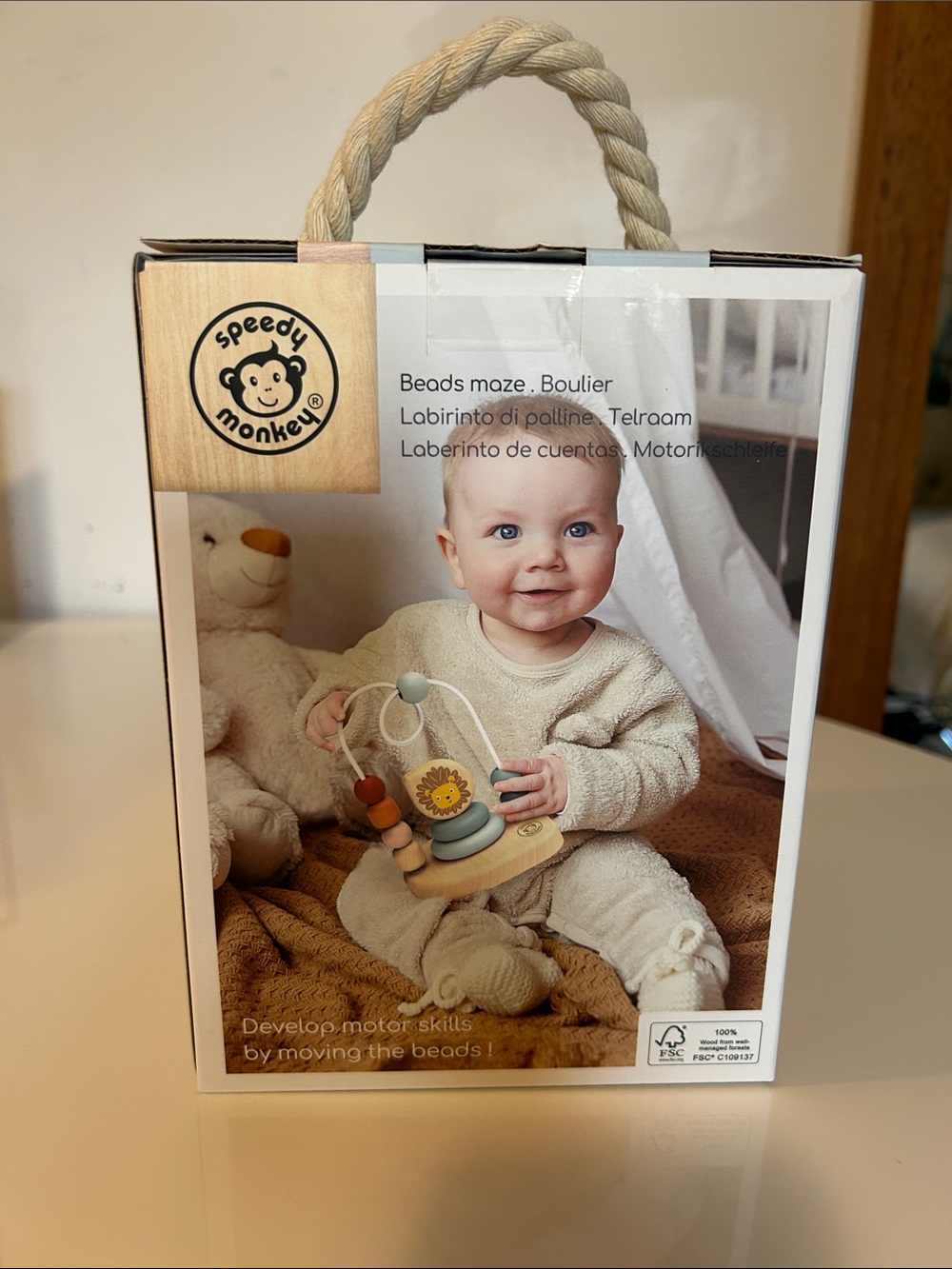 Speedy monkey Wooden Beads Maze - Cream & Light Gray
